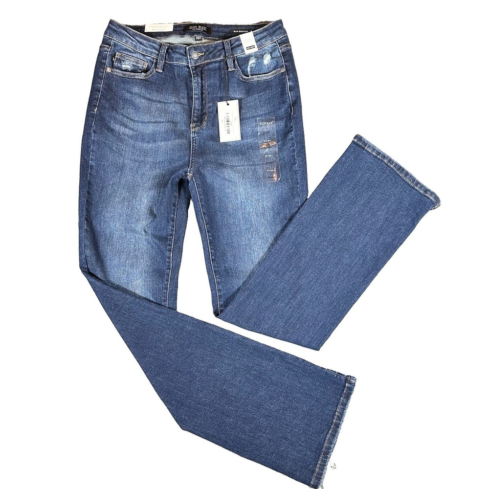 Judy Blue Slim Boot Cut Jeans Womens 13/31 Dark Wash High Waist Split Hem New